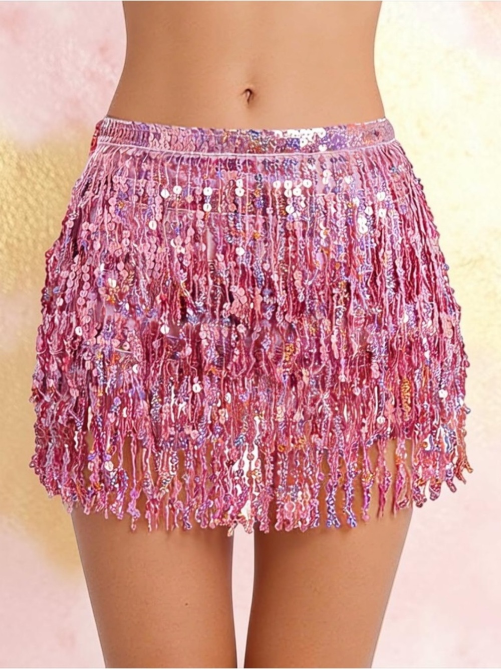 Pink Sequin Fringe Skirt Rave Festival Belly Dance Tassel Wrap NIP